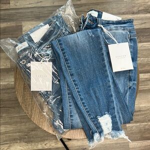 KanCan Blue Skinny Jeans with Distressed Hem